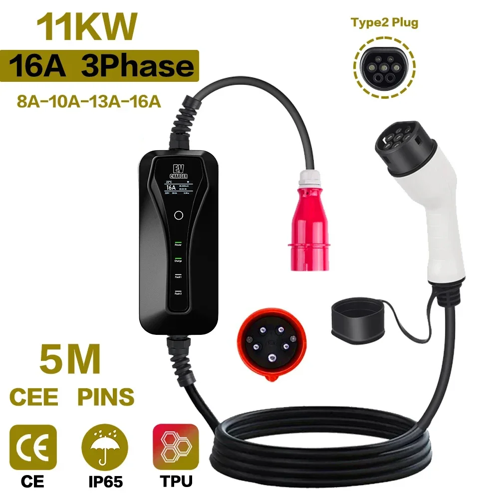 Type 2 Portable Ev Charger 11Kw Cee - Caricatore EV portatile 11KW 16A Type2