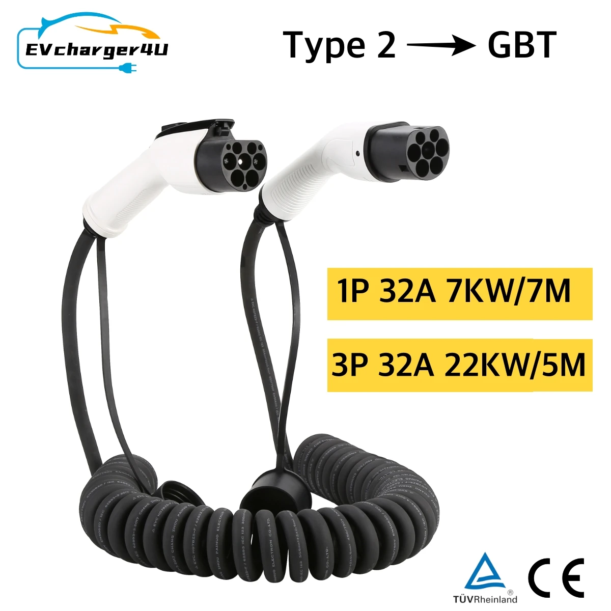 Ev Charger Type 2 22Kw 32A 3 Phase - EVcharger4U 5M/7M Cavo di ricarica EV